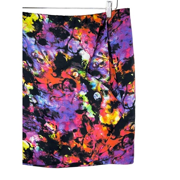 Vince Camuto Abstract Satin Mini Skirt Size 10 | Bold Print Fall Workwear - Picture 5 of 11